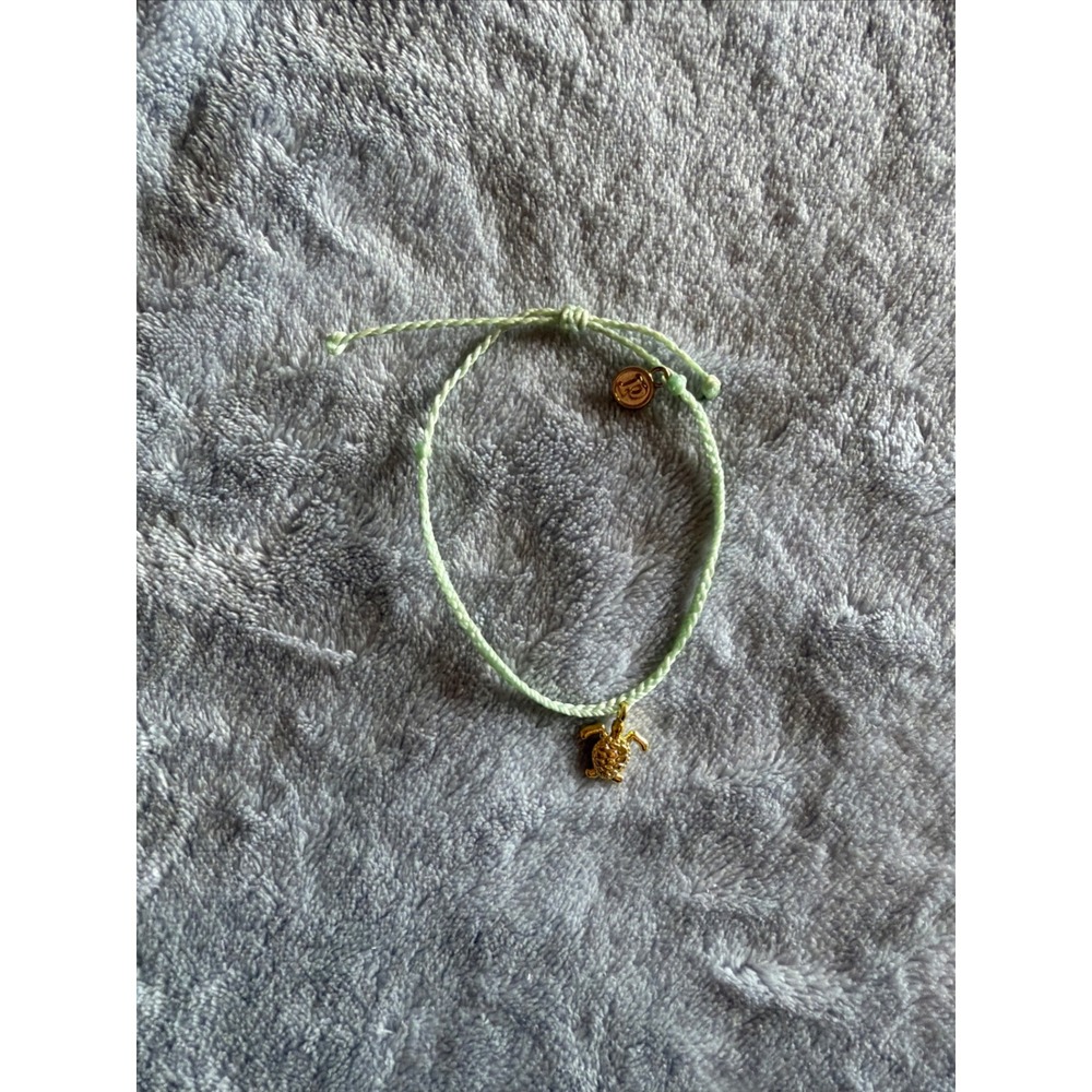 Pura Vida Gold Sea Turtle Charm Adjustable Mint Green Cord Bracelet - D547